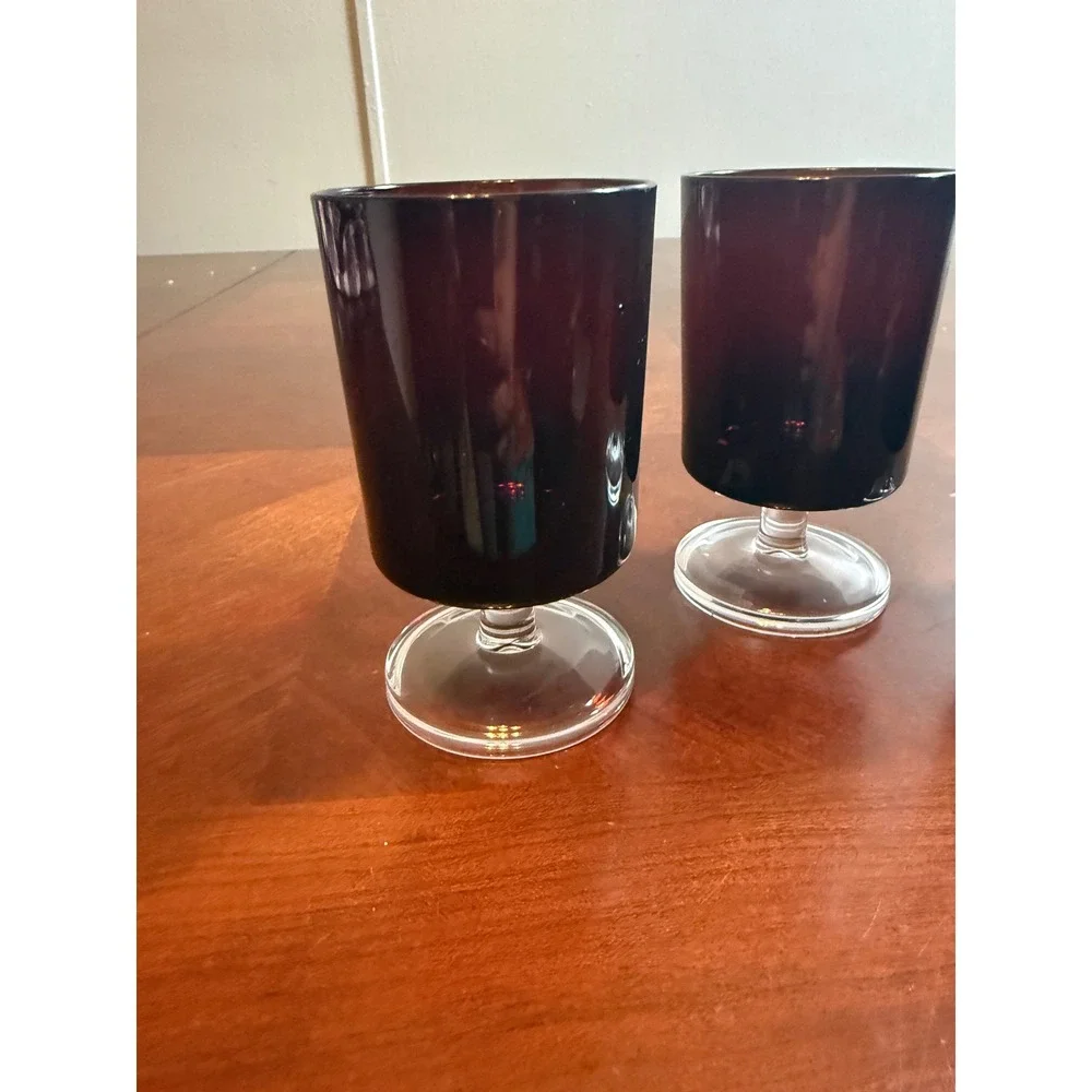 Vintage French Ruby Red Cordial Glasses Set of 3 Gothic Halloween Barware MCM